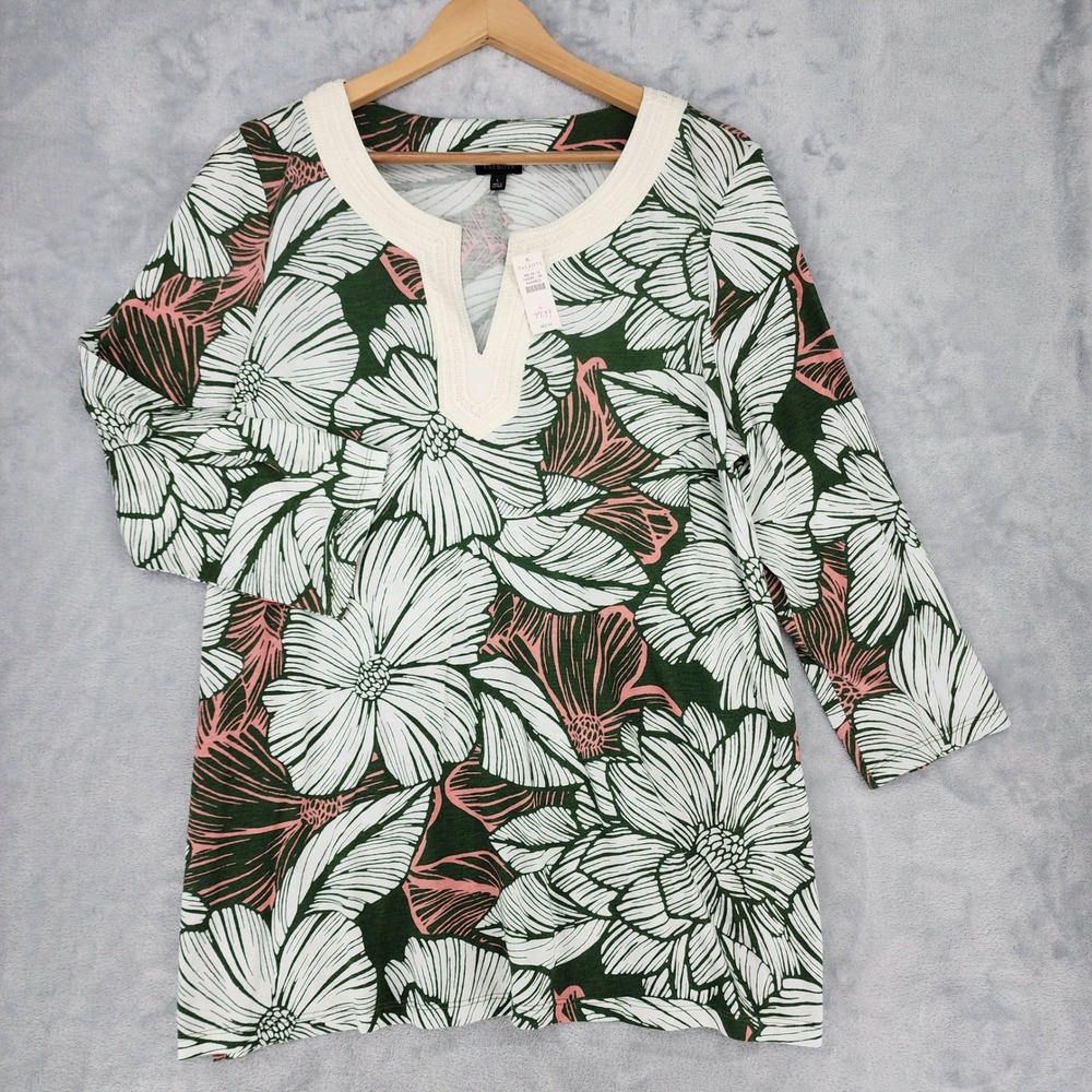 Talbots Top Womens Large Tropical Floral Embroidered Pima Cotton Stretch NWT